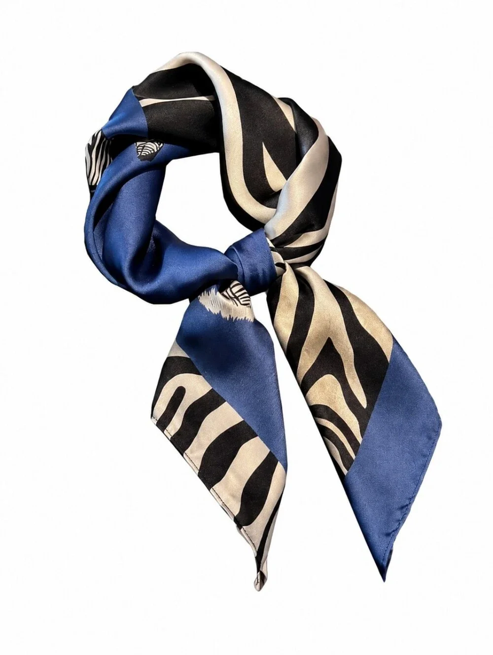 Zebra Print Scarf – Blue, Black & CreamAdd a little wild style to your look! 🦓